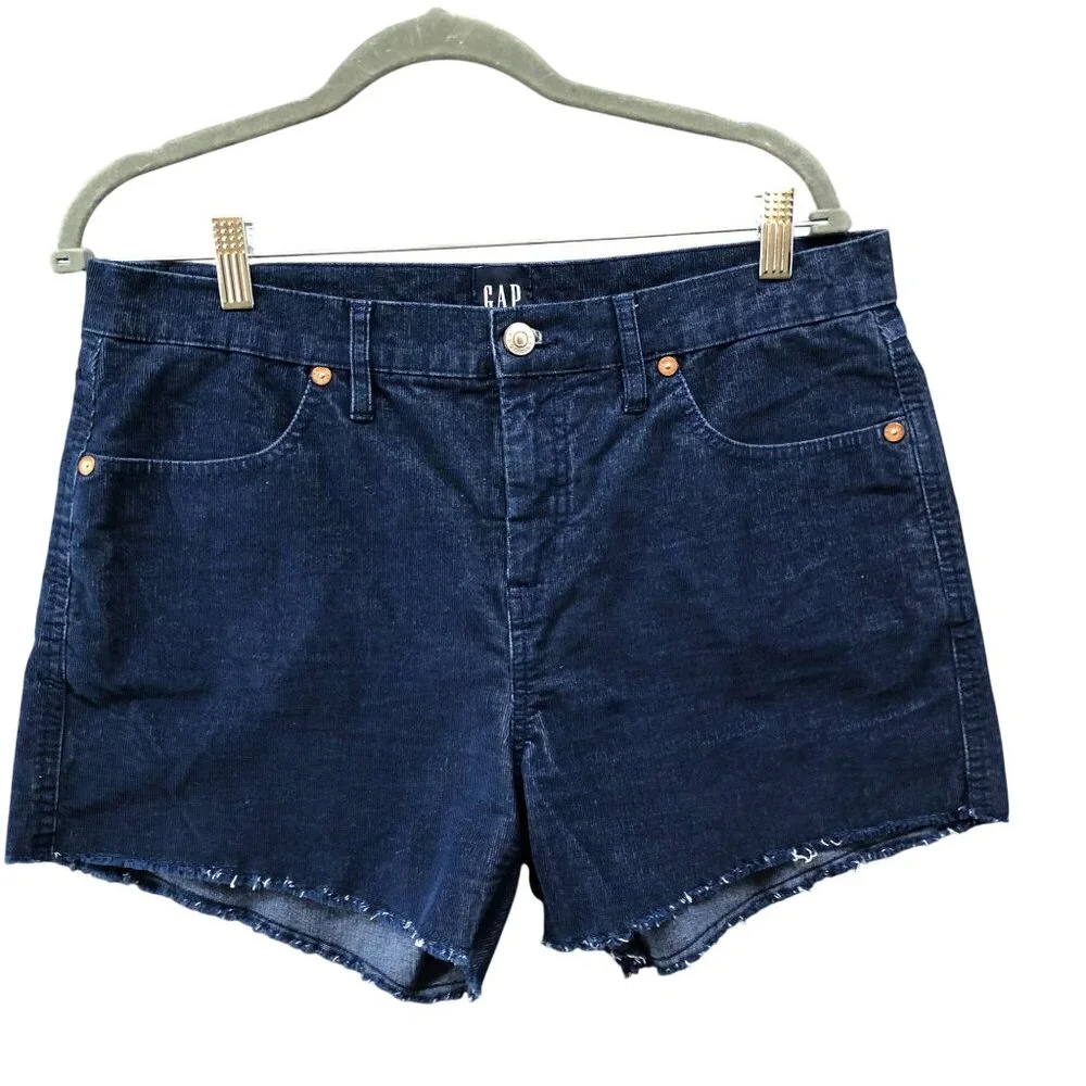 Gap Corduroy Shorts Womens 10 Blue Cutoff Frayed Stretch Dark Blue 10'' Rise‎